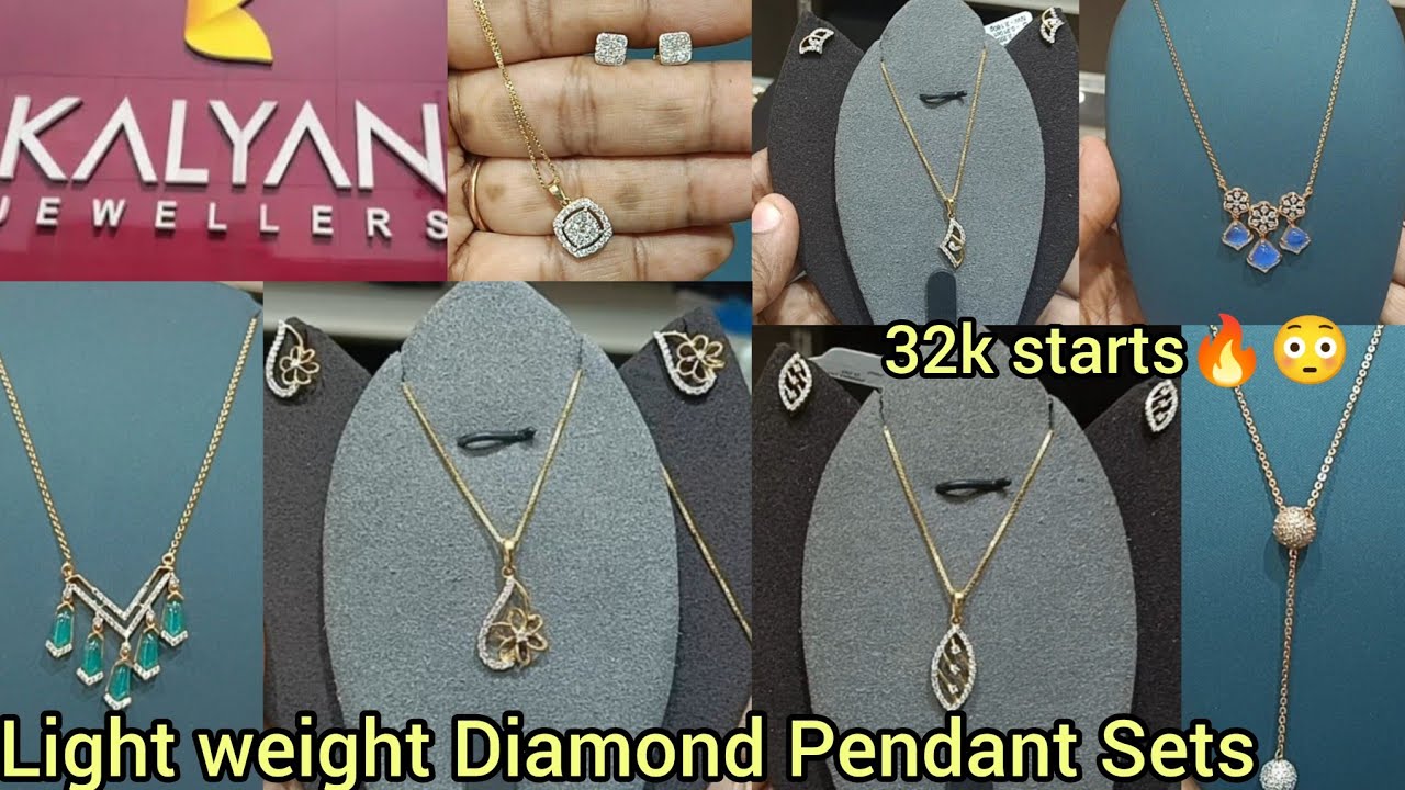 Light weight Diamond Pendant Chain and Earrings set with  price from Kalyan Jewellers starts 32000/-