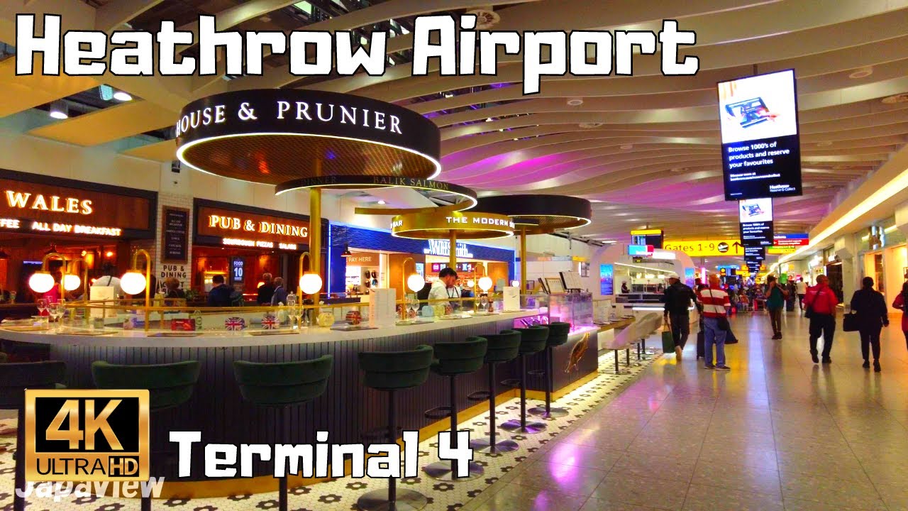 【4K Walk】Heathrow Airport Terminal 4 - Before and After Security gates.