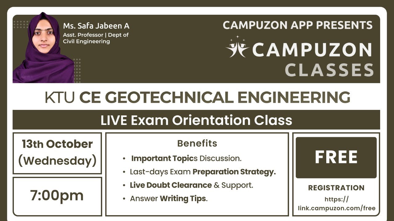 Campuzon App's Free Exam Orientation class on Geotechnical Engineering I (S4 CE)