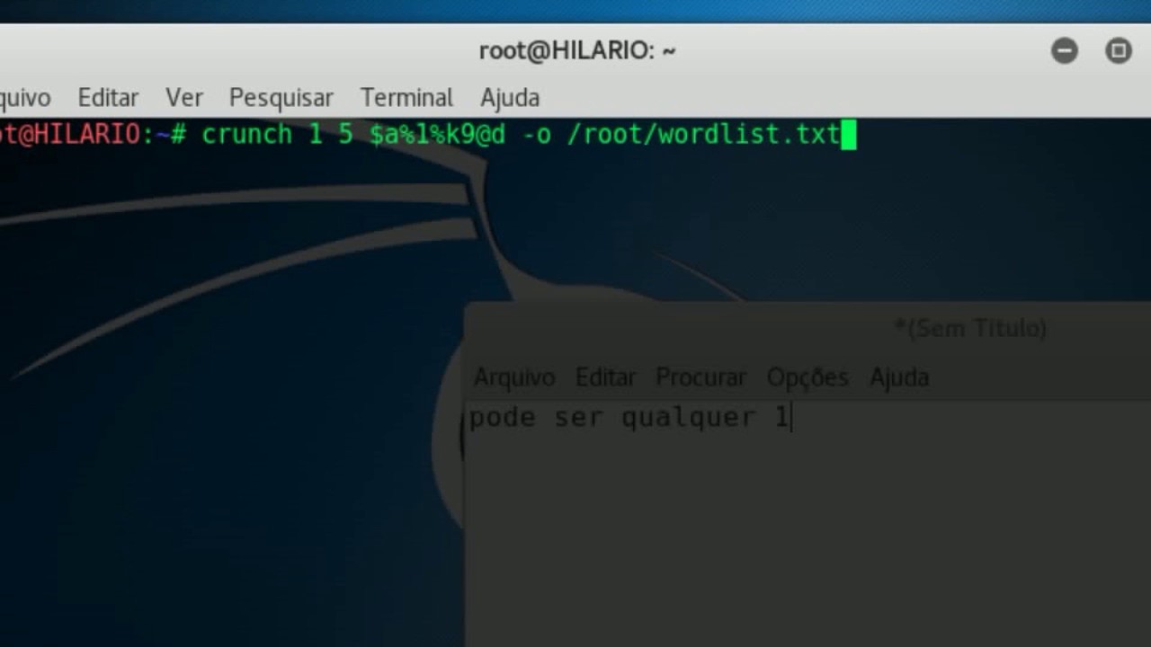 Como criar wordlist com crunch (KALI LINUX)