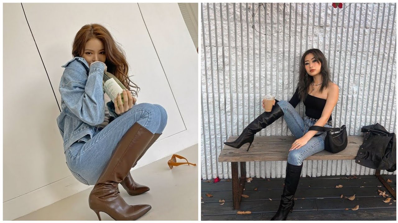 Amazing and fantastic leather thigh-high heels long boots