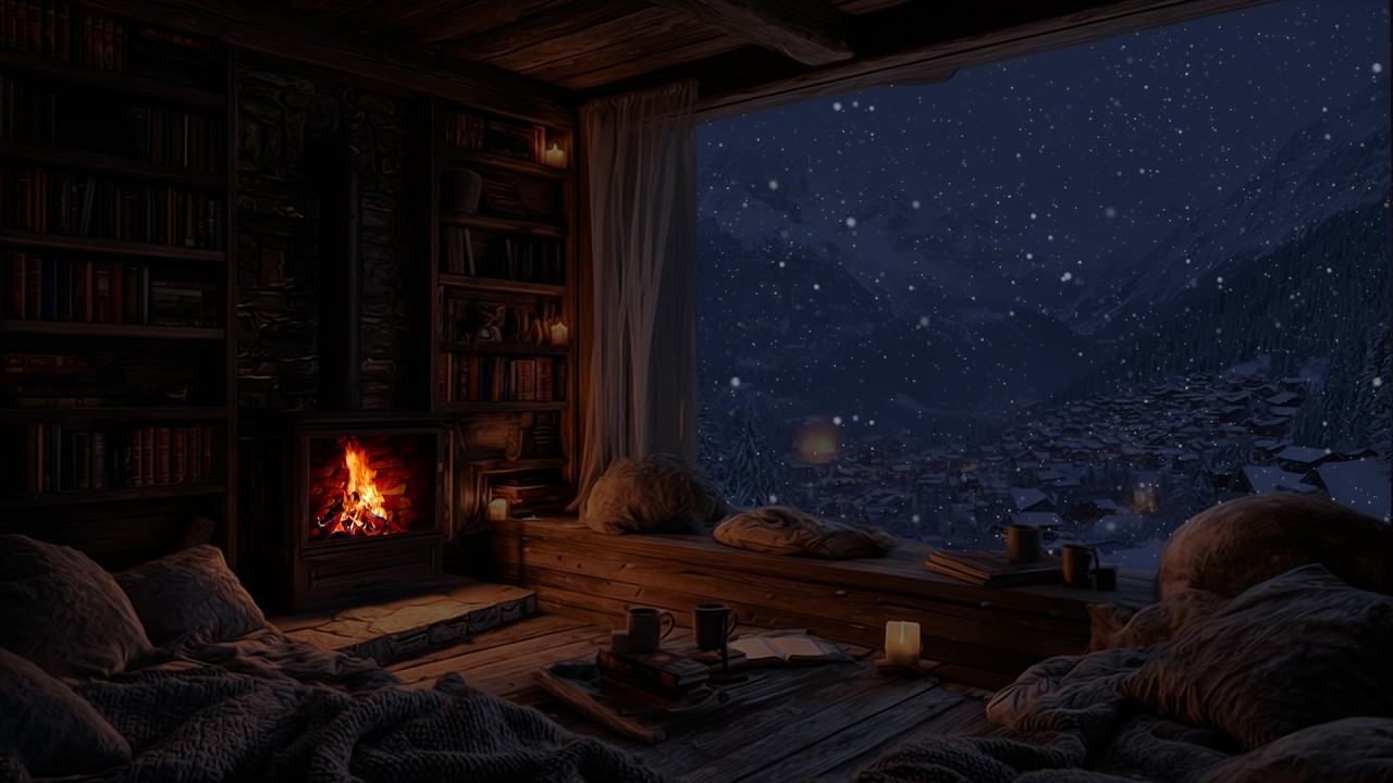 Soft Winter Snow Moving by Warm Firelight ❄️ A Quiet and Calm Space for Focused Work