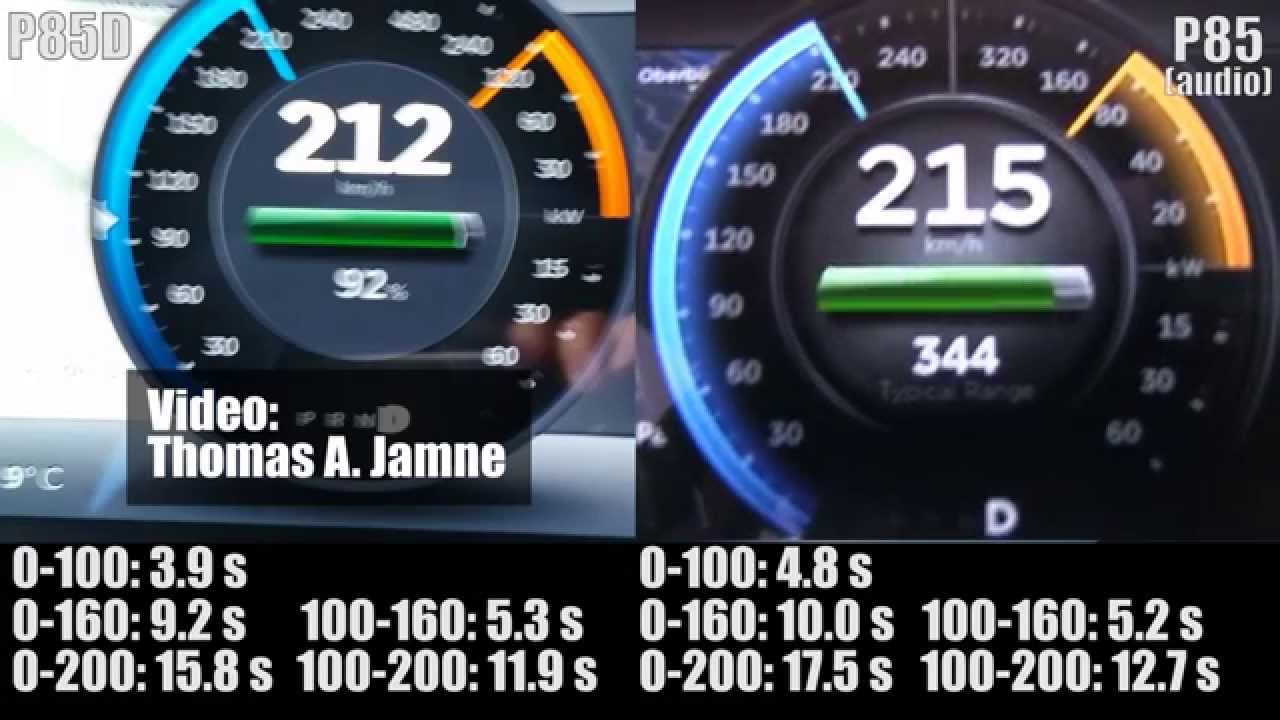 Tesla Model S P85D vs P85 acceleration test