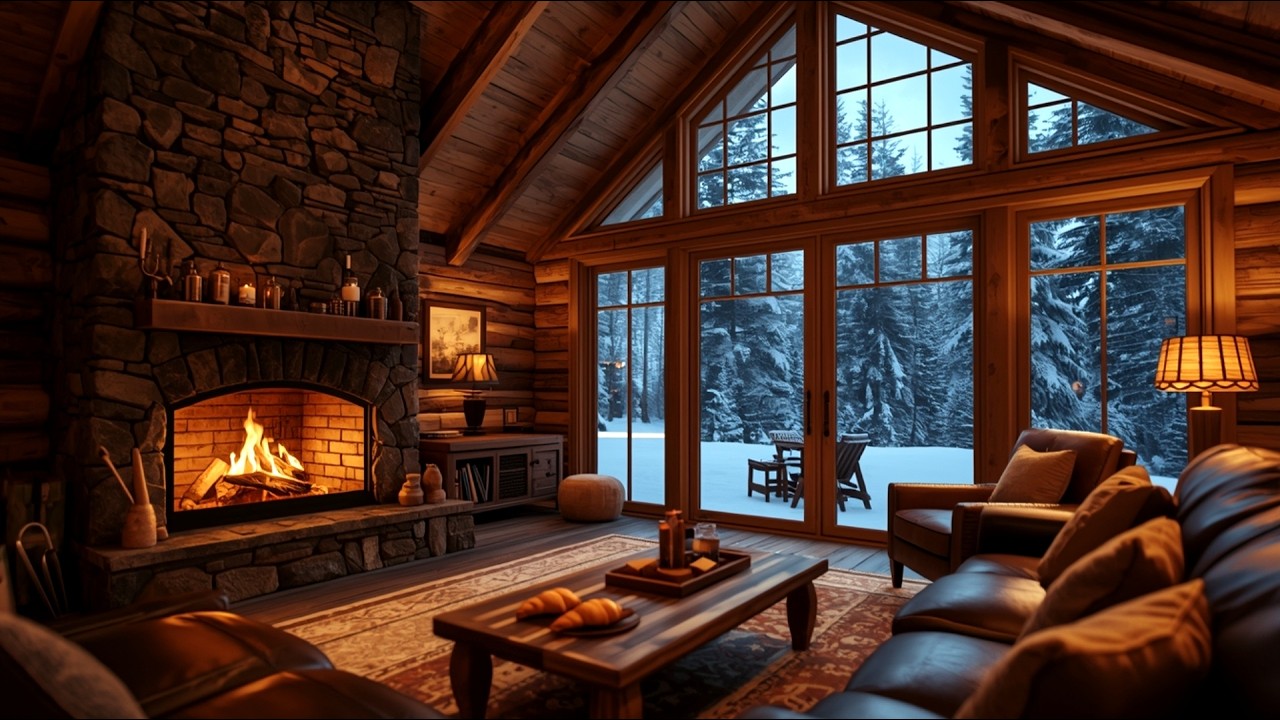 Winter Fireplace Jazz 🎷 Calm Cabin Night for Sleep & Stress Relief