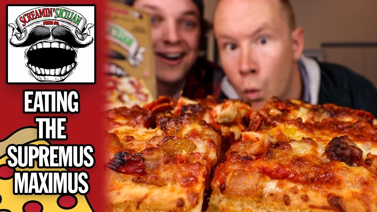 Eating Two Screamin' Sicilian's Supremus Maximus Personal Pizzas