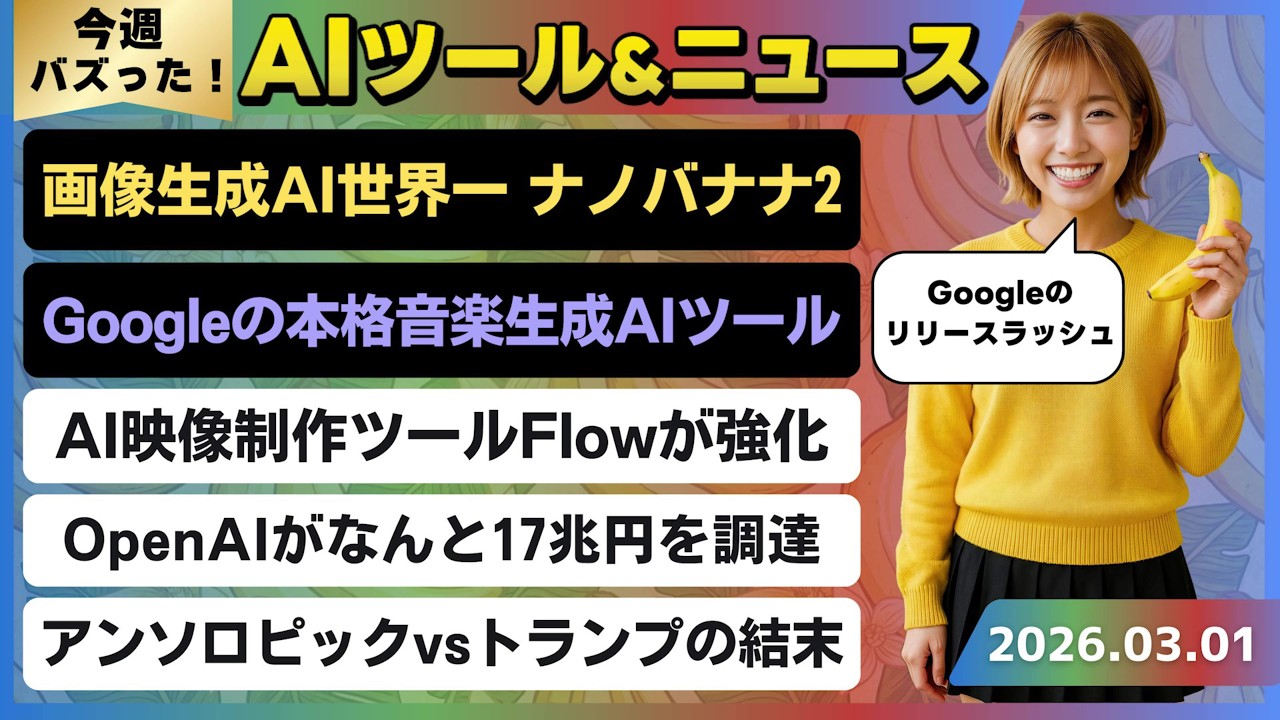 【今週のAIトレンド丸わかり】Googleの高速＋高品質な画像生成AI「Nano Banana 2」/Googleのボーカル楽曲生成AI「ProducerAI」/アンソロピックvsトランプの結末