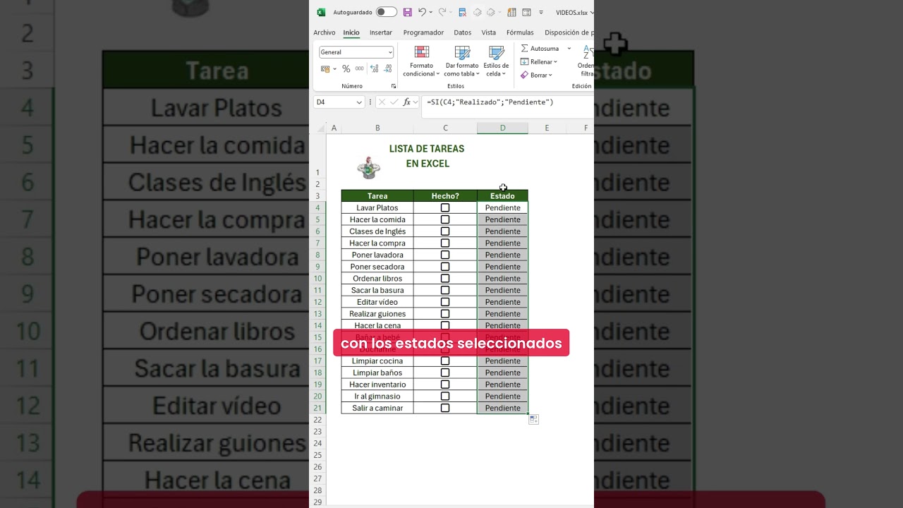 LISTADO DE TAREAS en EXCEL#excel