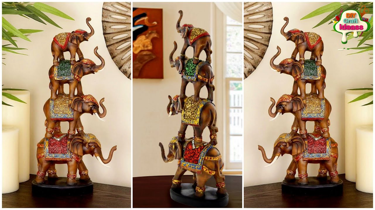 best out of waste Elephants Showpiece idea  | stacked elephants sculpture | Arush diy craft