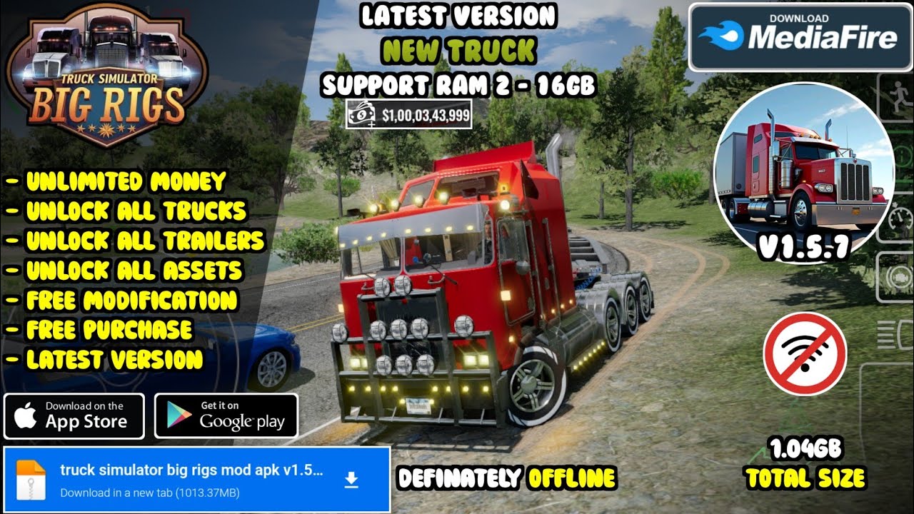 truck simulator big rigs mod apk v1.5.7 | new update, unlimited money, unlock all trucks & assets