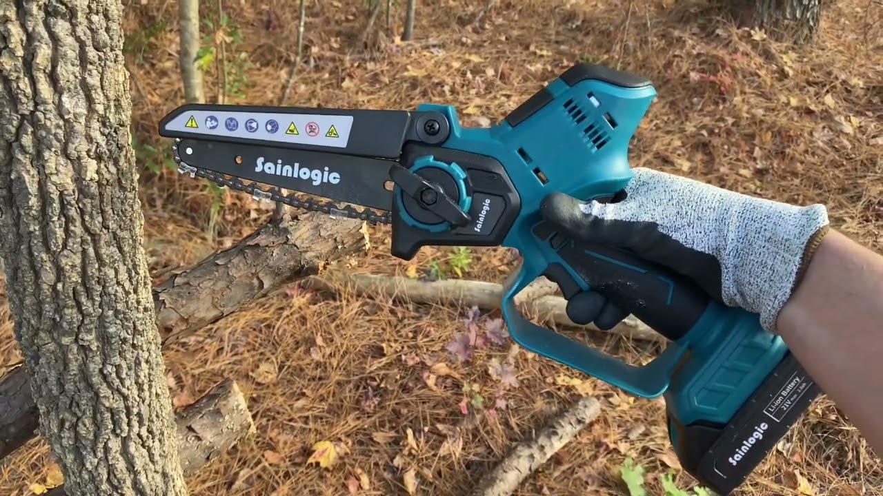 Sainlogic Mini Chainsaw Cordless, 6 inch, Handheld Chainsaw Unboxing + Review, Discount link code!