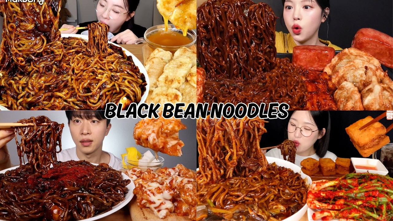 Mukbangers eating Jajangmyeon 😱⚫| Black Bean Noodles Mukbang Compilation!