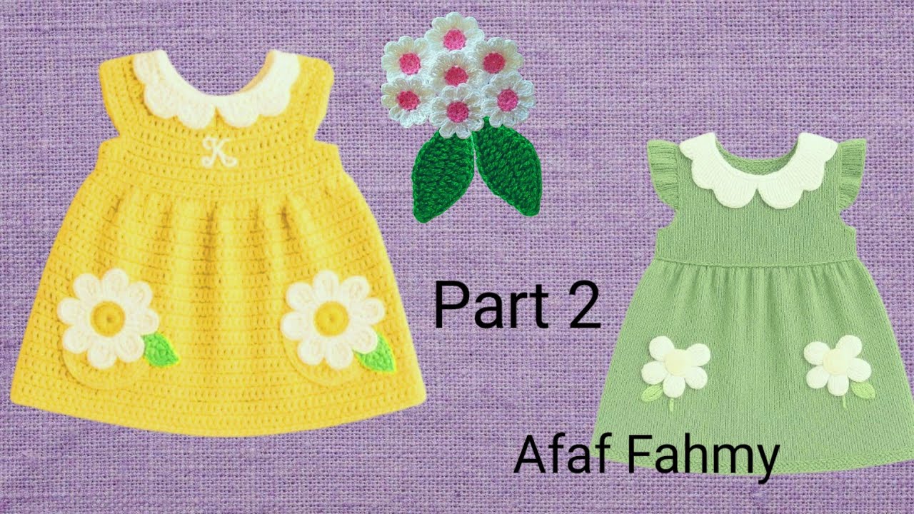 فستان كروشيه بناتى الجزء الثانى طريقة عمل الوردة والكولة وكورنيشة الكم ومرد الخلف #crochet_dress