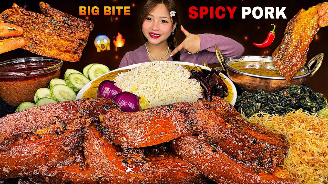 BIG BITES 1KG FATTY SPICY PORK BELLY🔥😱 With Fry Chillies🌶️ & Spicy Daal Bhat | Nepali Mukbang