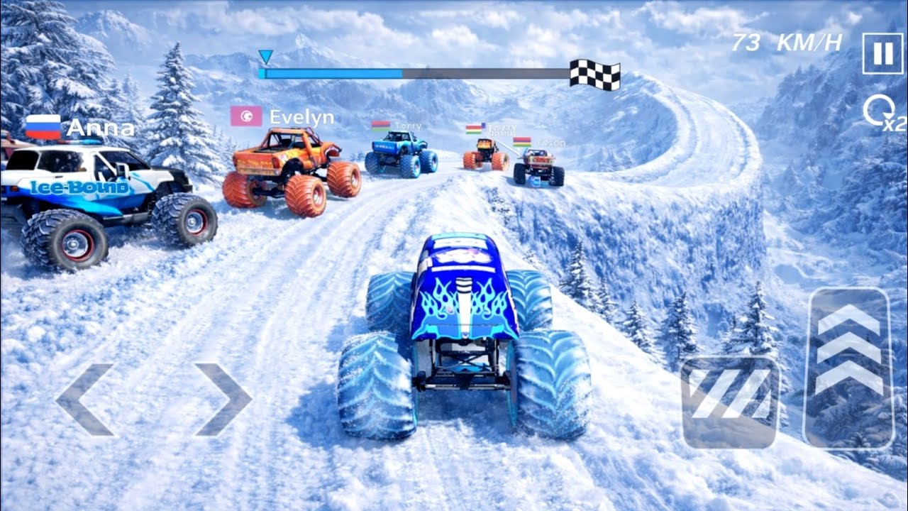 Monster truck In Snow Road 🥶 Impossible Stunt Racing Game 🎮 3D Gameplay with Another #videogame 
