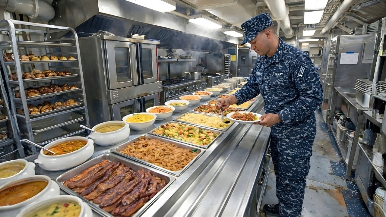 Un Día en la Vida del Cocinero Preparando 17.000 Comidas en un Portaaviones de EE.UU