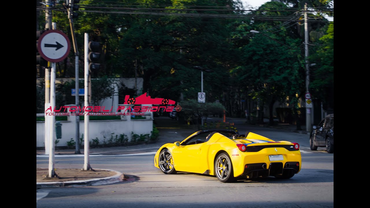Unica 458 Speciale Aperta Giallo no Brasil  Ferrari  Acceleration & Sound start up  Closing the roof