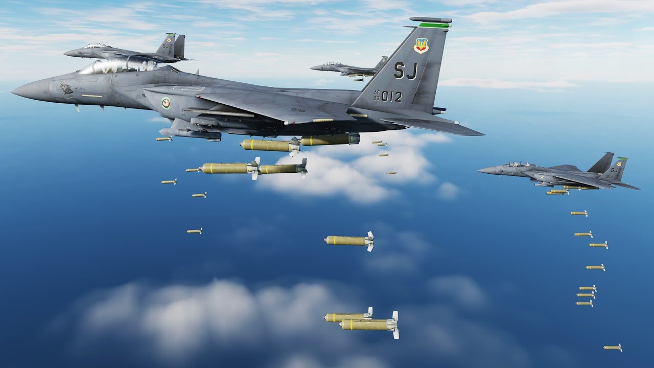 F-15E, H-6J, Tu-22M2, B-1B, B-52, Tu-95MS Bombing Destroy Russian Ship, Tanks, Planes - DCS World