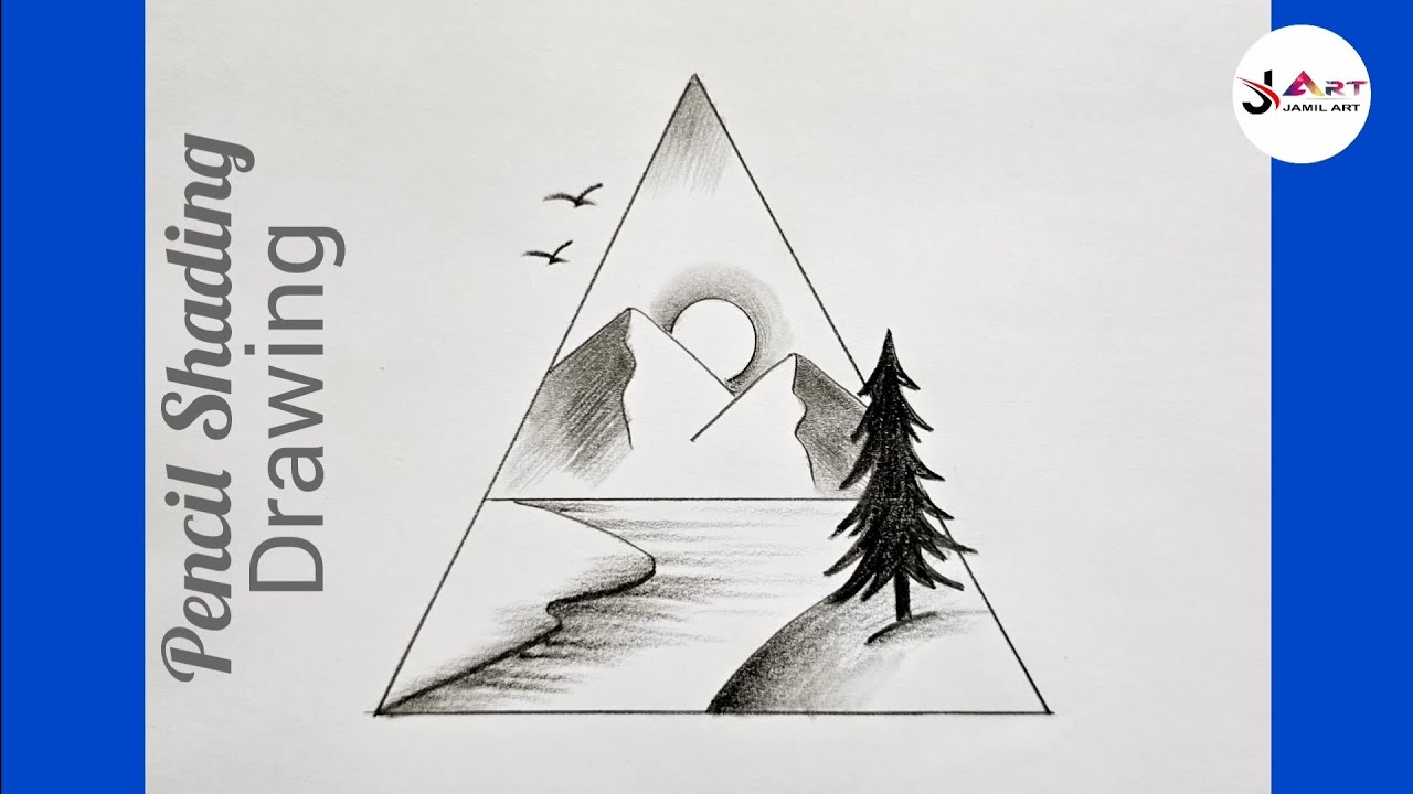 Easy Triangle Scenery Drawing || Pencil shading drawing || Step by step 