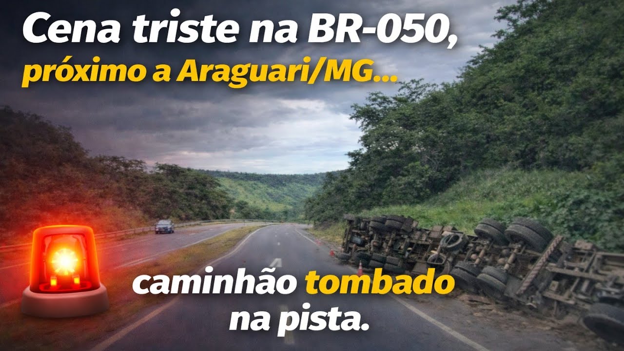 EP75/26  REGIÃO DE #ARAGUARI MG  #BR050 #CAMINHÃO TOMBADO A FRENTE, UMA CENA TRISTE 