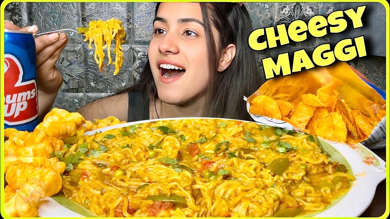 Eating Spicy Cheesy Maggi, Maggi Mukbang, Maggi Masala Recipe, #maggi #maggirecipe #maggichallenge