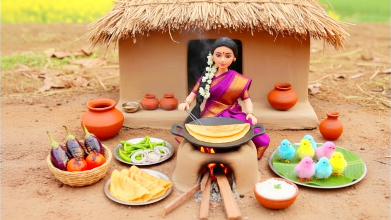 Miniature Doll Dosa & Chutney Cooking ASMR 🫓🥥 | Indian Village Tiny Kitchen Story
