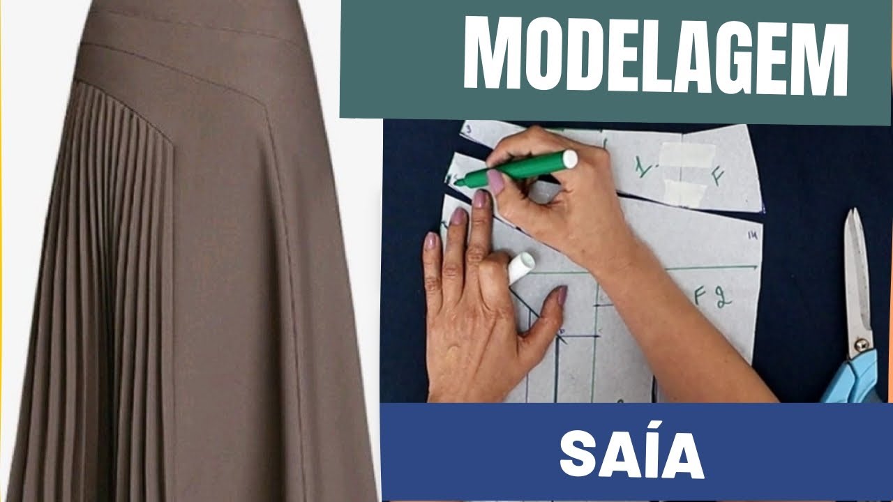 MODELANDO SAIA COM RECORTES ASSIM&Eacute;TRICOS E PLISSADO  NA LATERAL