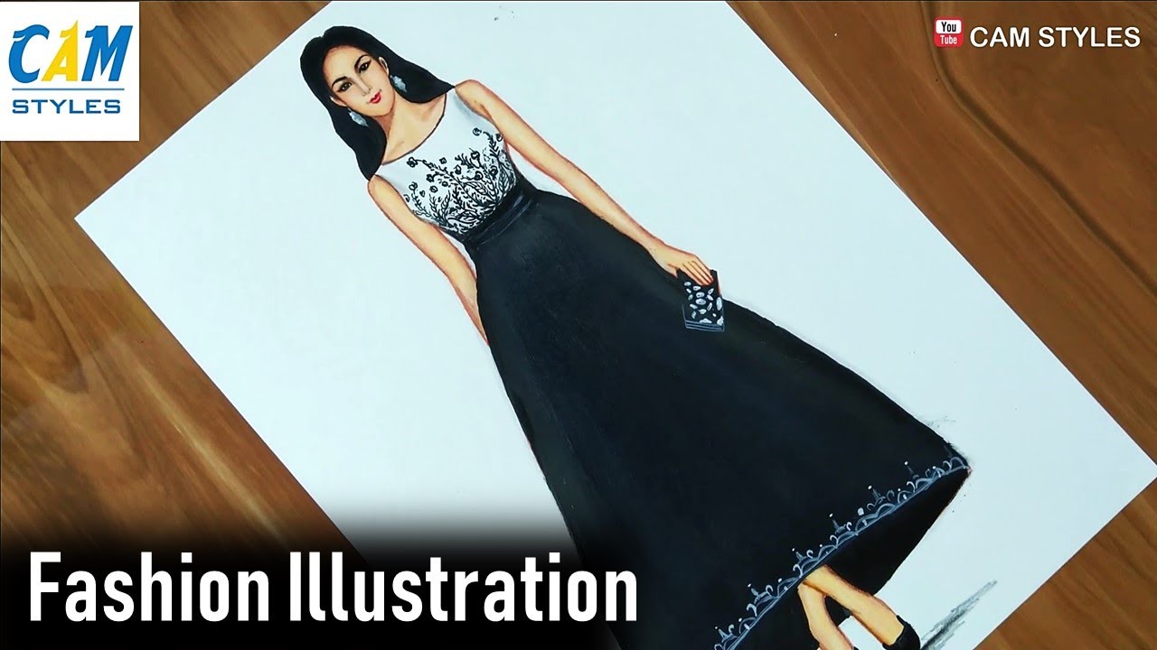 Black and white dress / trends fashion / fashion design / fashion illustration drawing