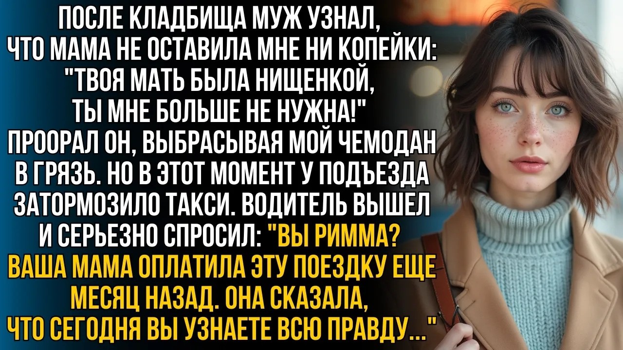 Узнав, что мама не оставила наследства, муж выставил меня с чемоданом в грязь  Но тут вдруг из та