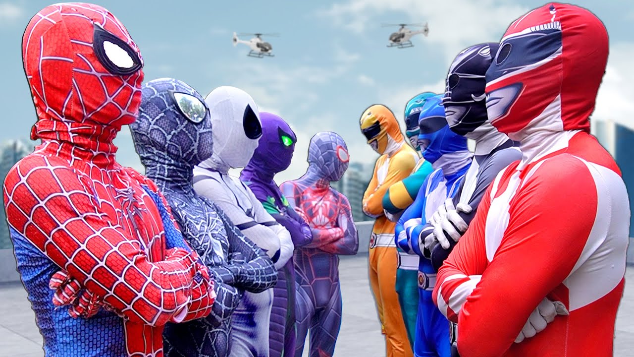 OMG ! SPIDER-MAN Bros vs Team POWER RANGER !! Which Team is Stronger ?? ( POV , Battle Mini Games )
