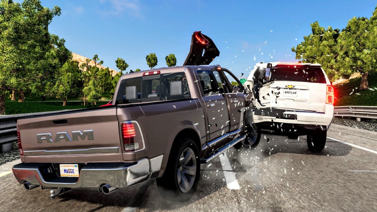 BeamNG Realistic Highway Car Crashes Compilation