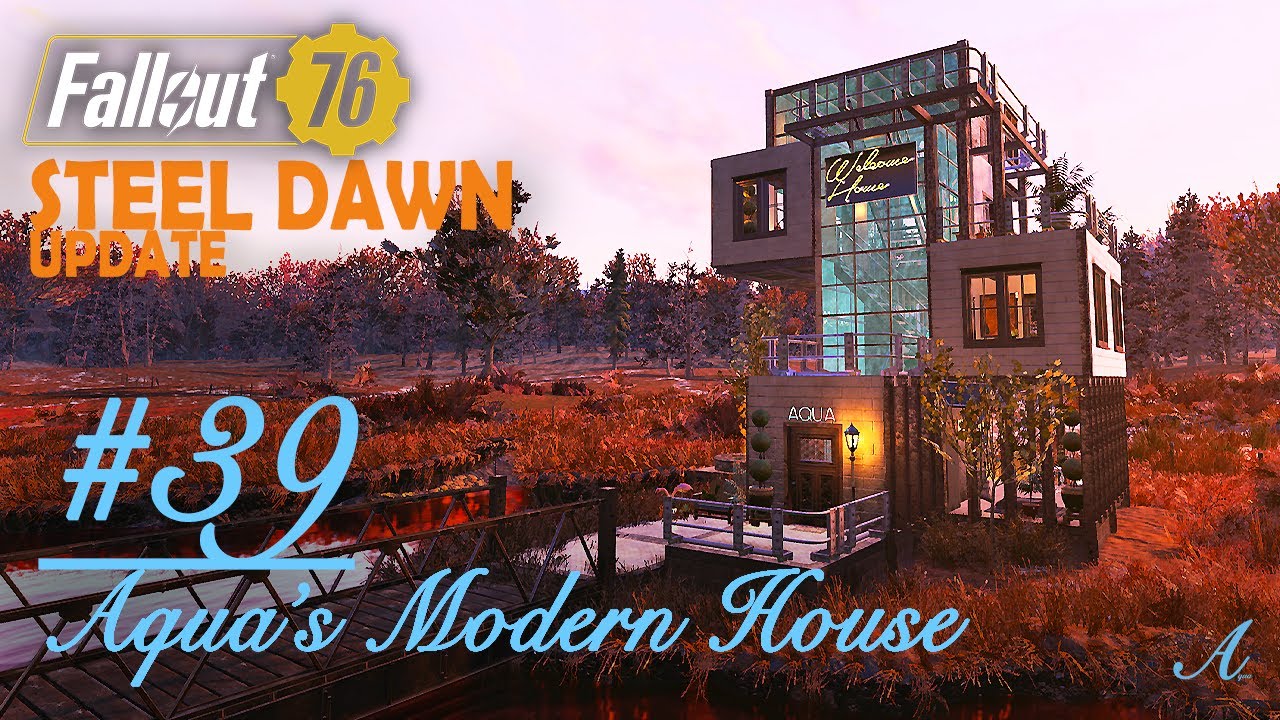 Fallout 76 camp build - Steel Dawn update cubism modern house w/ shelter (Aqua's Modern House #39)