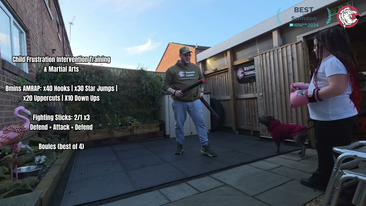 CFIT: AMRAP: x40 Hooks | x30 Star Jumps | x20 Uppercuts | x10 Down Ups & Fighting Sticks, Boules