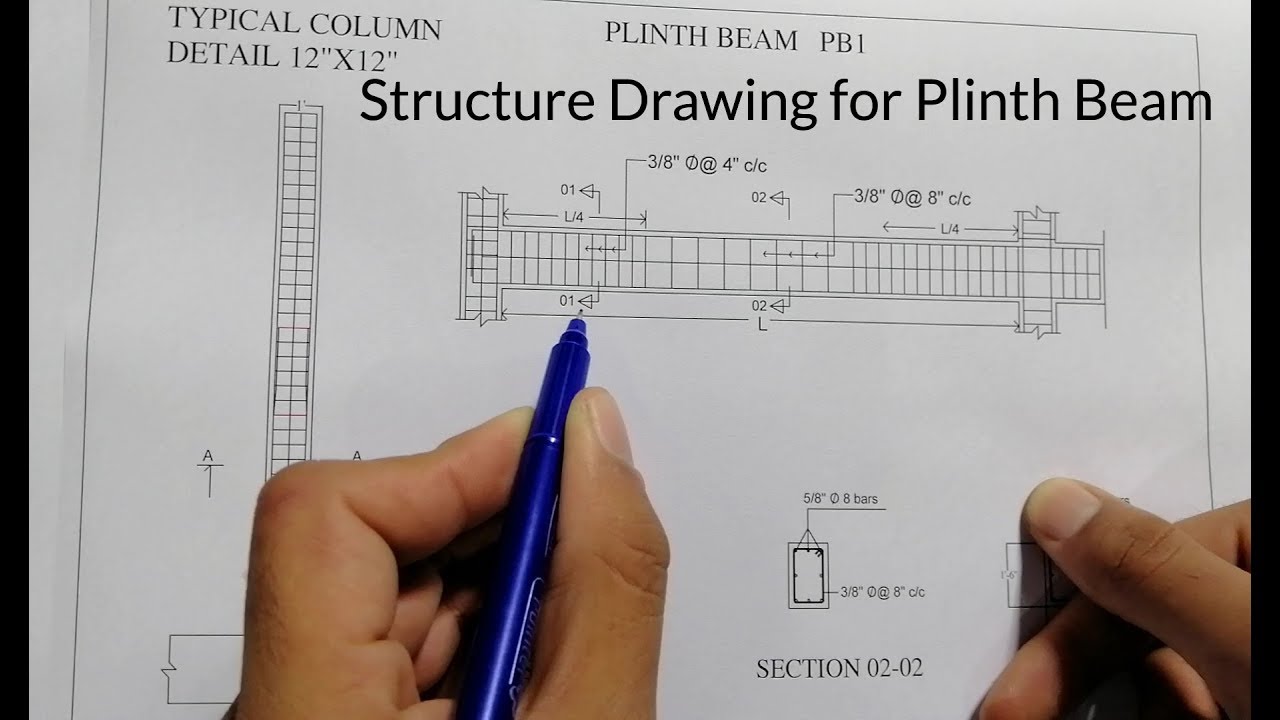Structure Drawing for Plinth Beam - Plinth beam Drawing - RCC Drawing