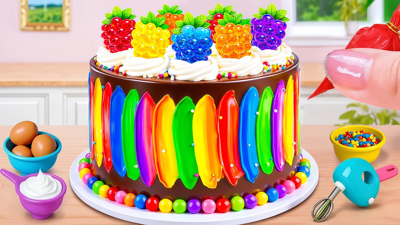 Relaxing Mini Fruit Jelly With Rainbow Cake 🌈 Mini Dessert Decorating Ideas 🍇 Creative Cakes Corner