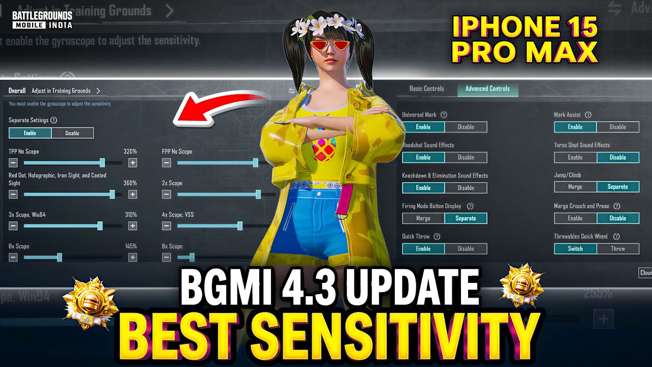 Best Byro Sensitivity bgmi for iphone 15 Pro Max BGMI 4.3 UPDATE SENSITIVITY ✅