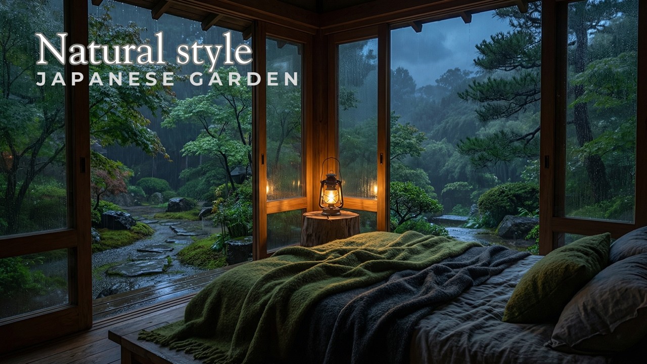 Cozy Japanese Garden | Rain and Thunder Sounds for Deep Sleep