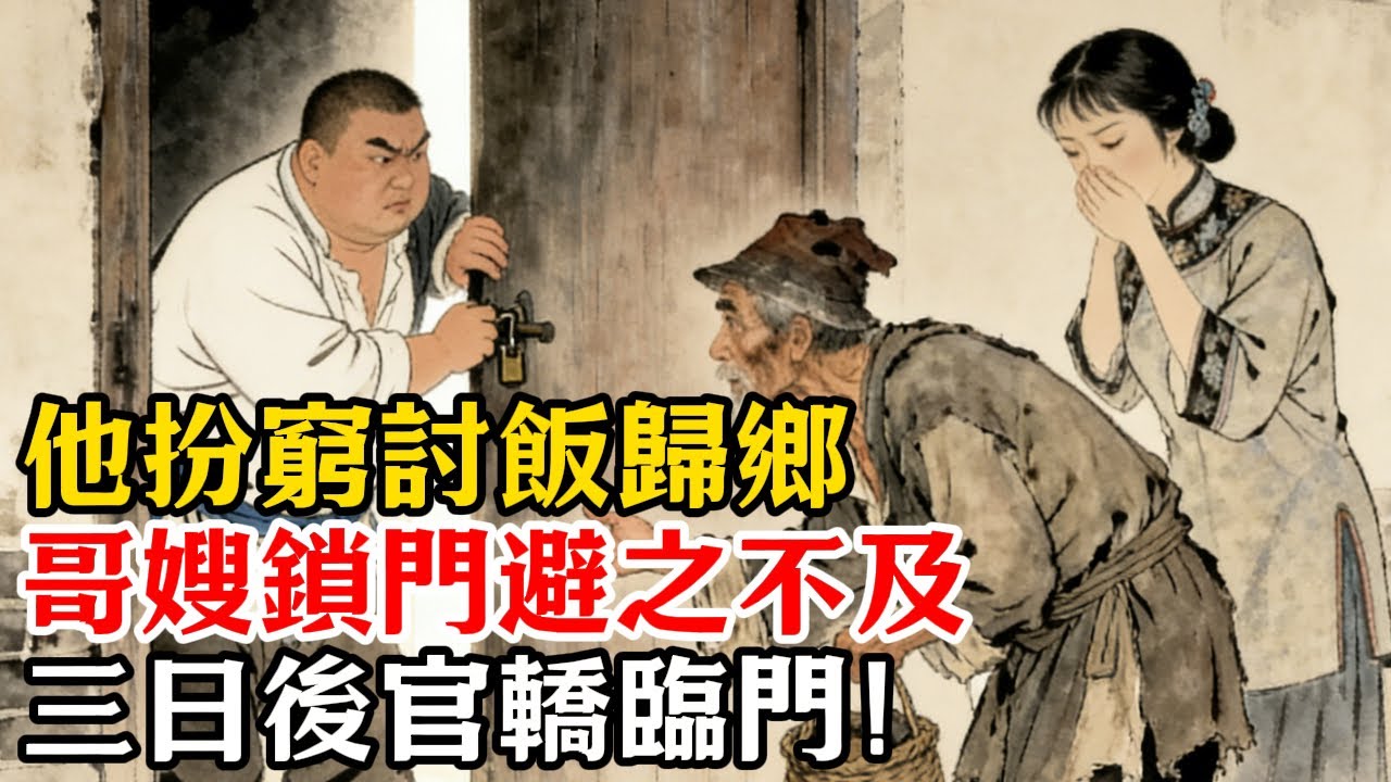 他扮窮討飯歸鄉，哥嫂鎖門避之不及，唯有妻子傾囊相助，三日後官轎臨門，哥嫂悔哭磕頭！#民間故事#情感#睡前故事#人生感悟