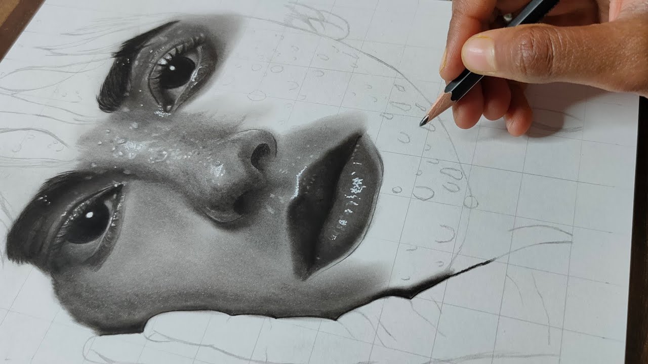 How to draw eyes, nose,lips with charcoal pencil. Hyper relastic portrait drawing. #neetubamniyaart 