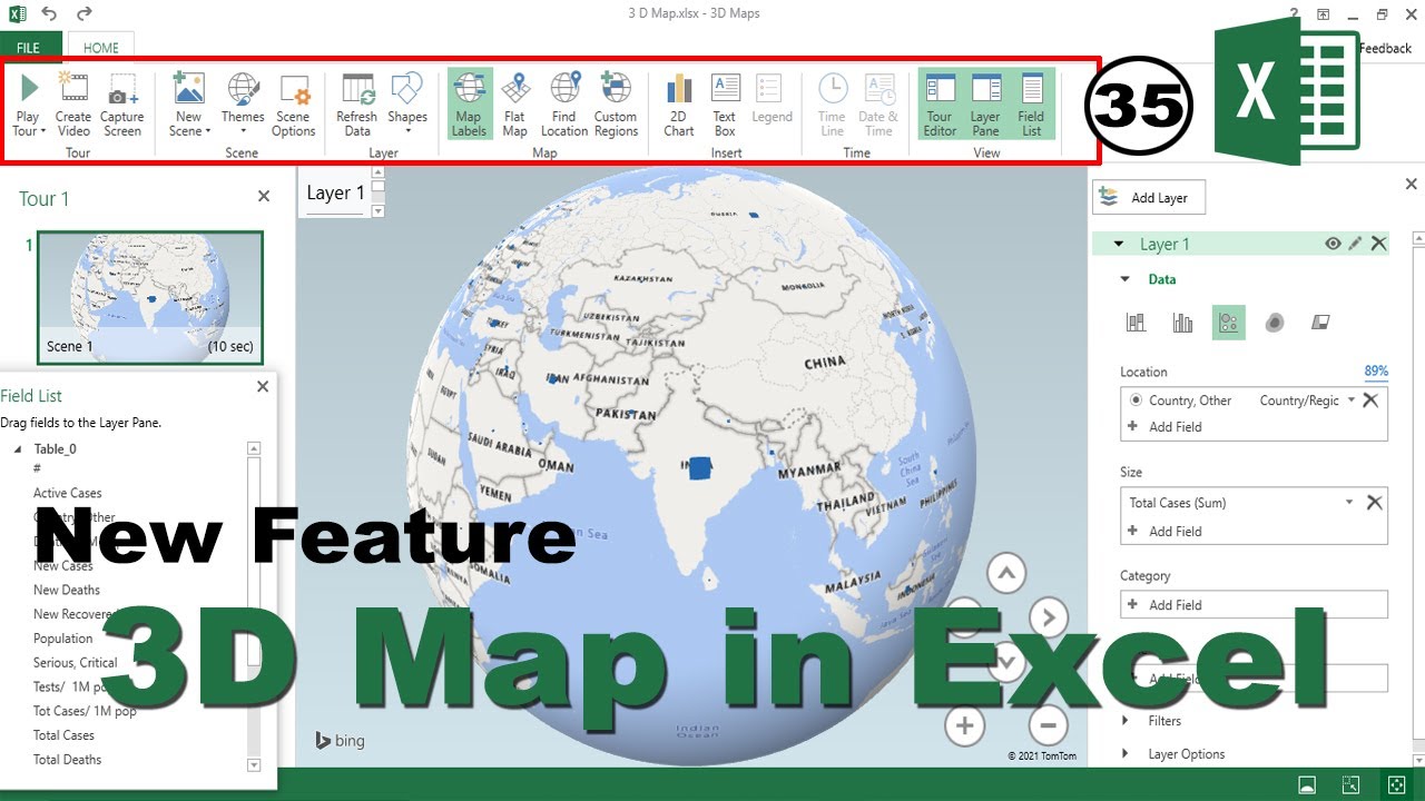 Use 3D Maps in Excel - Create Beautiful Map Charts - How to Make a 3D Map in Excel –Tutorial Hindi
