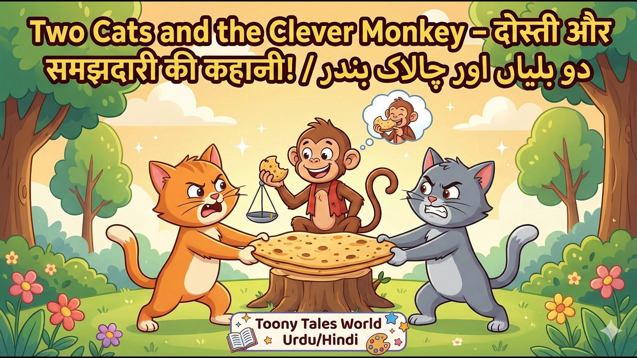 Two Cats & The Clever Monkey 🐱🐒 | Friendship Moral Story for Kids | Toony Tales World Urdu/Hindi