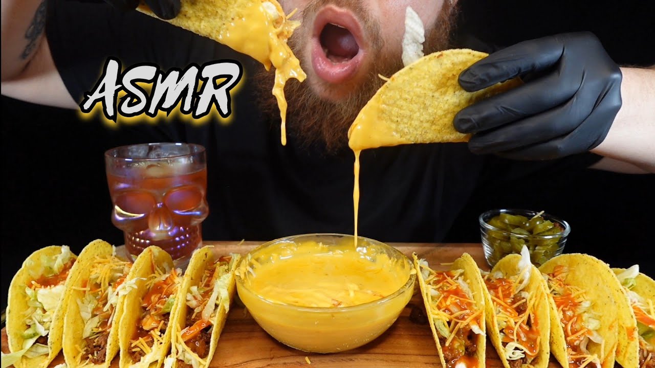ASMR EATING SPICY TACOS & CHEESE SAUCE MUKBANG!