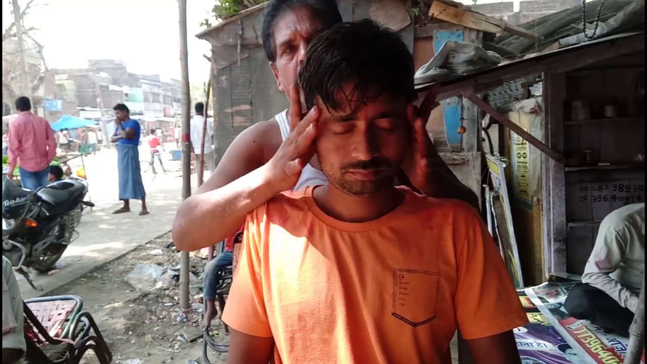 Head and ear massage with neck cracking by Indian barber \billu barber