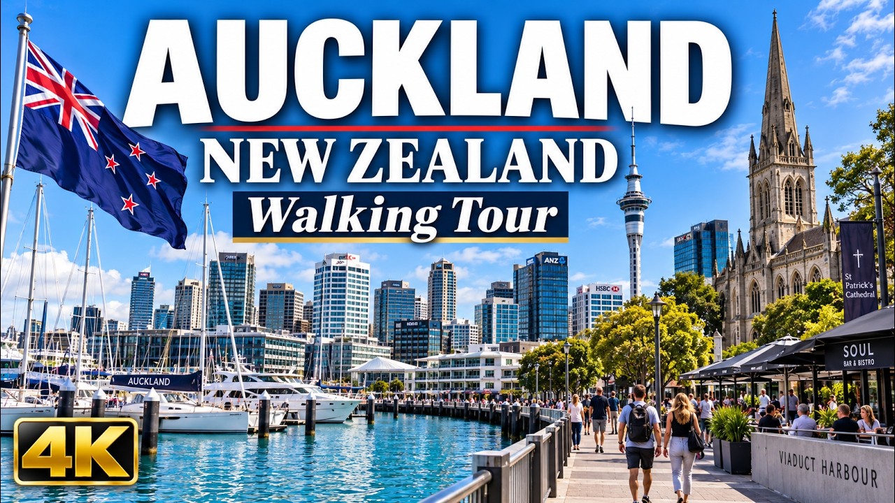 New Zealand, Auckland Walking Tour &ndash; CBD, Queen Street & Waterfront | 4K