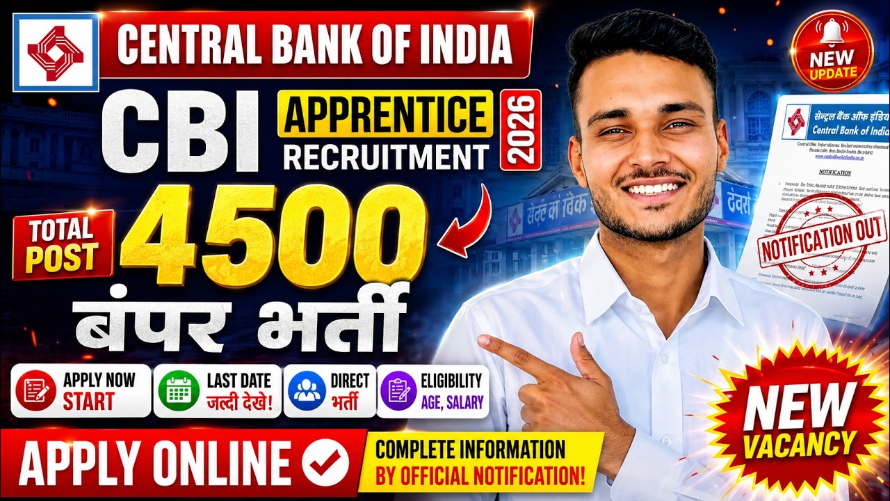 Central Bank of India Apprentice 2026 🏢 CBI 4500 Post Online Form Apply Now 🚀 Check Now!