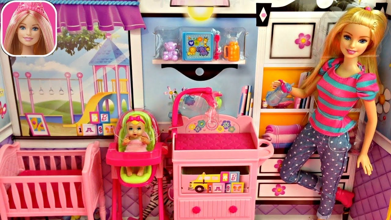 Barbie babysitter playset review Barbie baby nursery room furniture