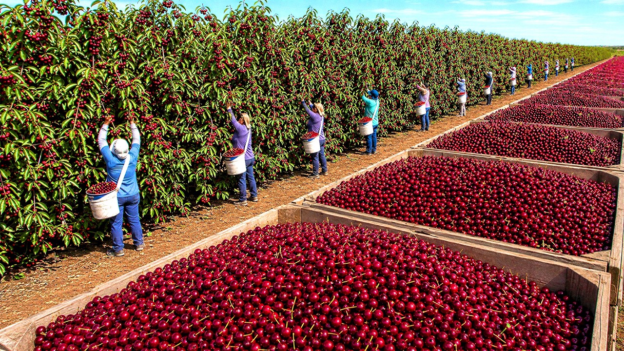 How American Cherry Farmers Hand Pick 80 Million Pounds in 10 Weeks | Cherry Harvesting & Processing