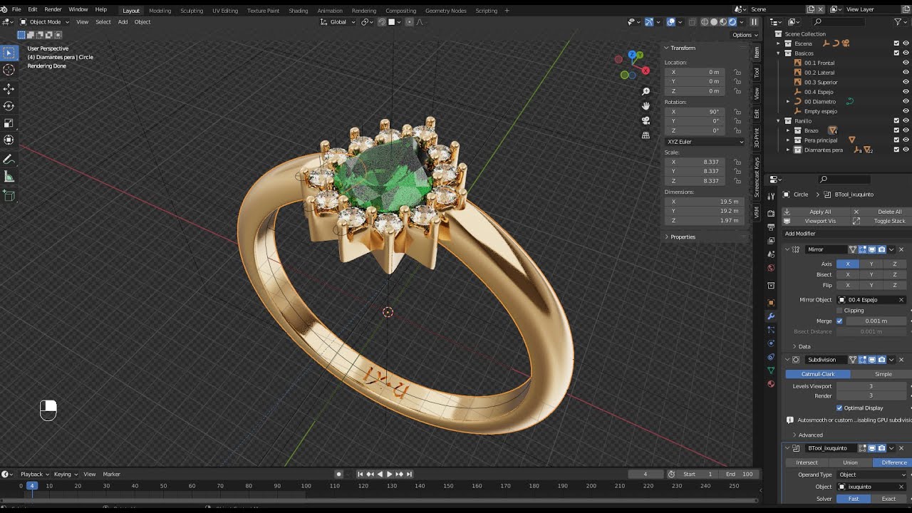 Timelapse     -    Diseño y modelado de joyería con Blender