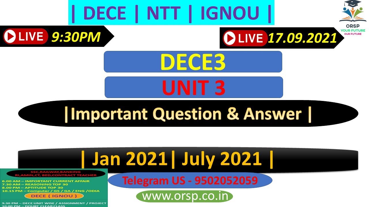 | IGNOU ONLINE CLASS | DECE3 Unit 3 (PART-1) | DECE | JANUARY-JULY 2021 | ORSP |