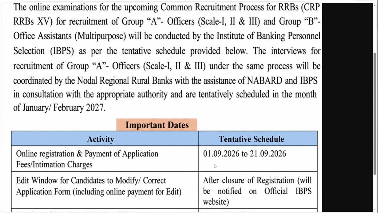 Краткое уведомление IBPS RRB 2026 | SO PO Clerk