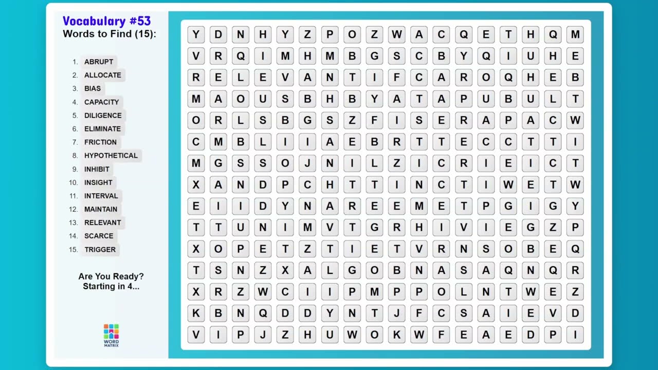Word Search Game Challenge 53: Can You Find All 15 Before I Do? - Word Matrix